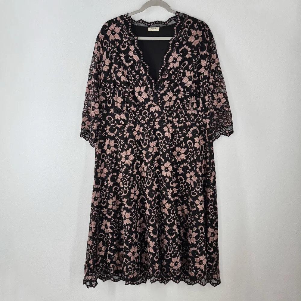 Kiyonna Floral Lace Dress Lined V-Neck Women’s Size 3X - Picture 1 of 14